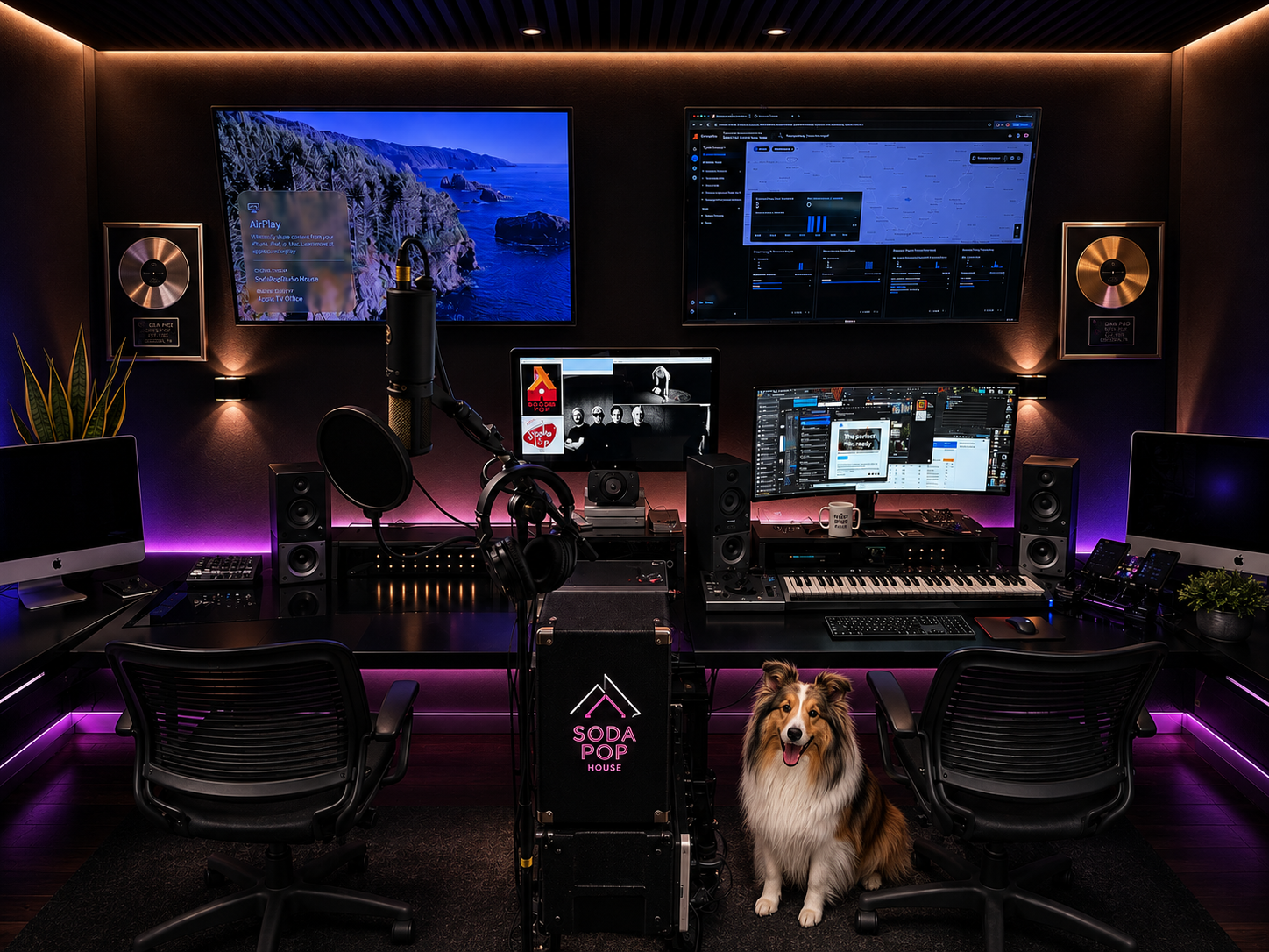 SodaPop House control room with recording and production workstations