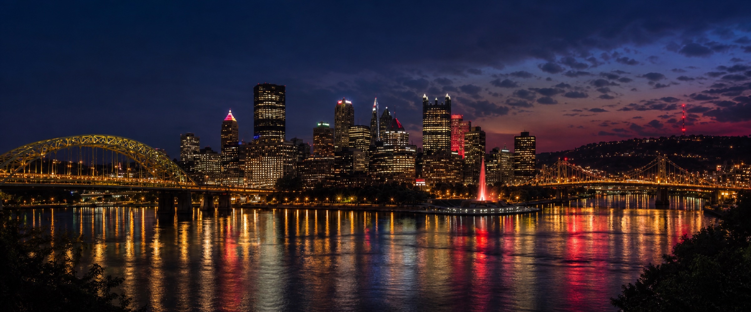 Pittsburgh skyline illuminated by a radio signal at night